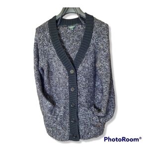 𝅺roots marled charcoal chunky knit v-neck button front cardigan